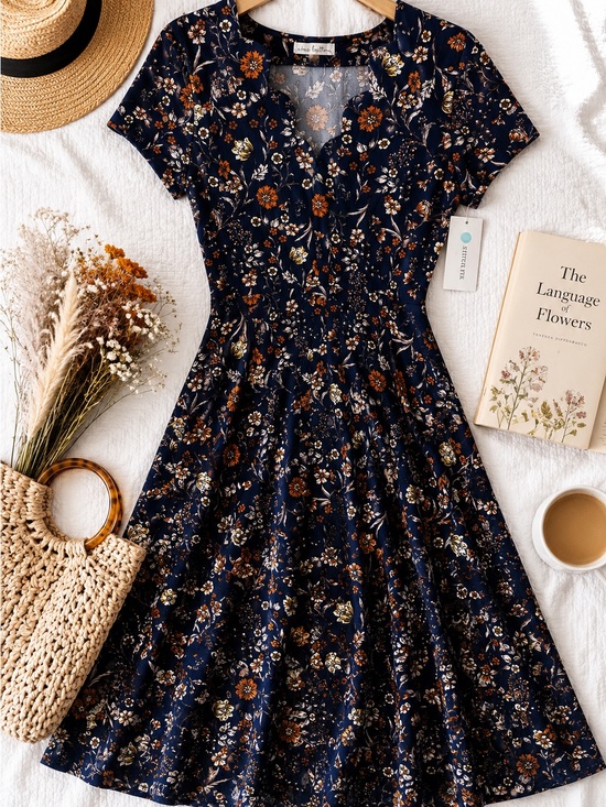 nine britton Dresses & Skirts - NWT Nine Britton Navy Floral Fit & Flare Dress Medium Stitch Fix